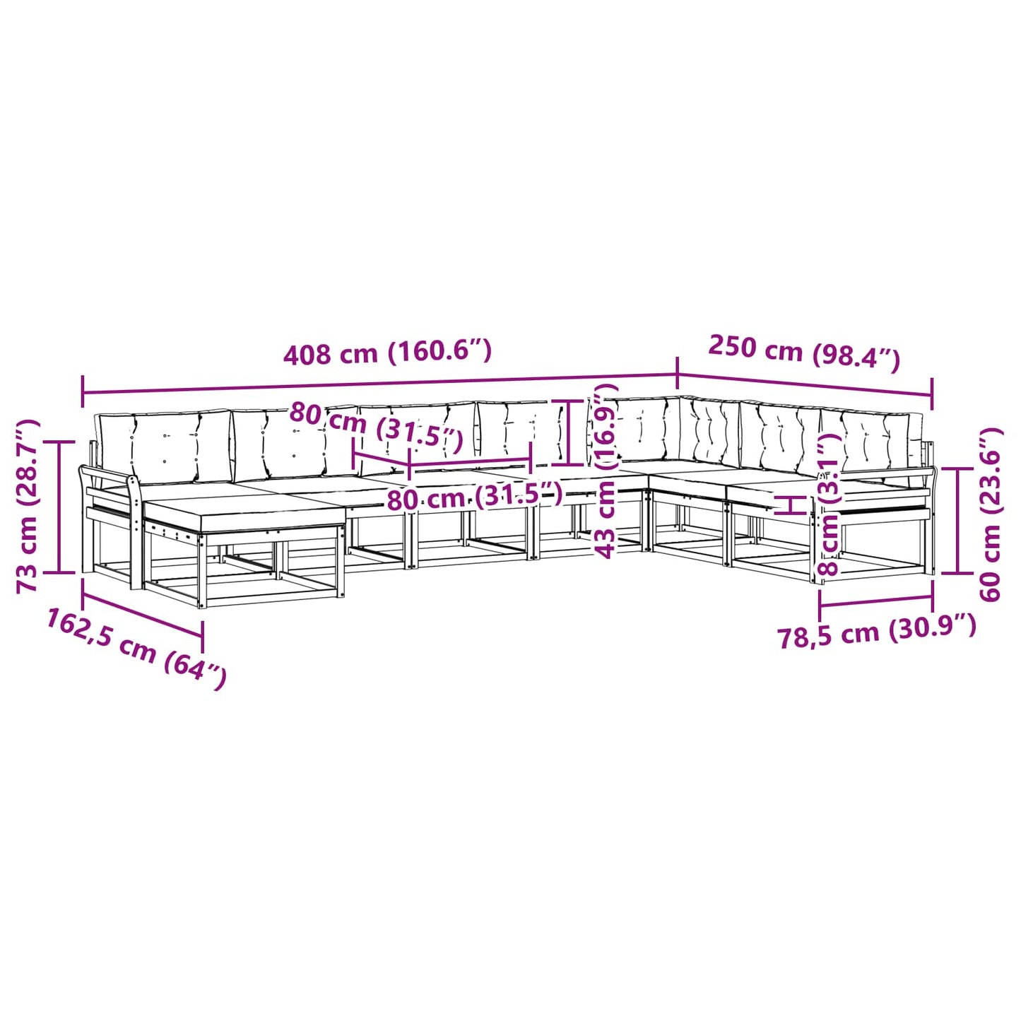 Outdoor-Sofagarnitur 8 stk. Natur und Anthrazit