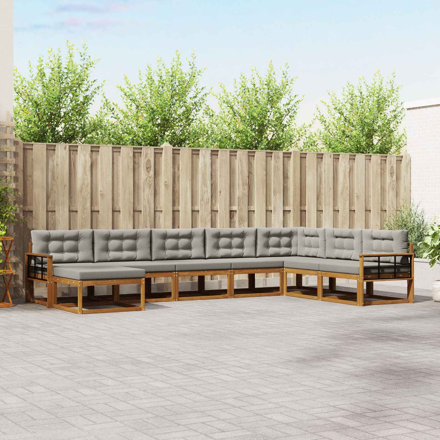 Outdoor-Sofagarnitur mit Kissen 8 pcs Natürlich und Hellgrau