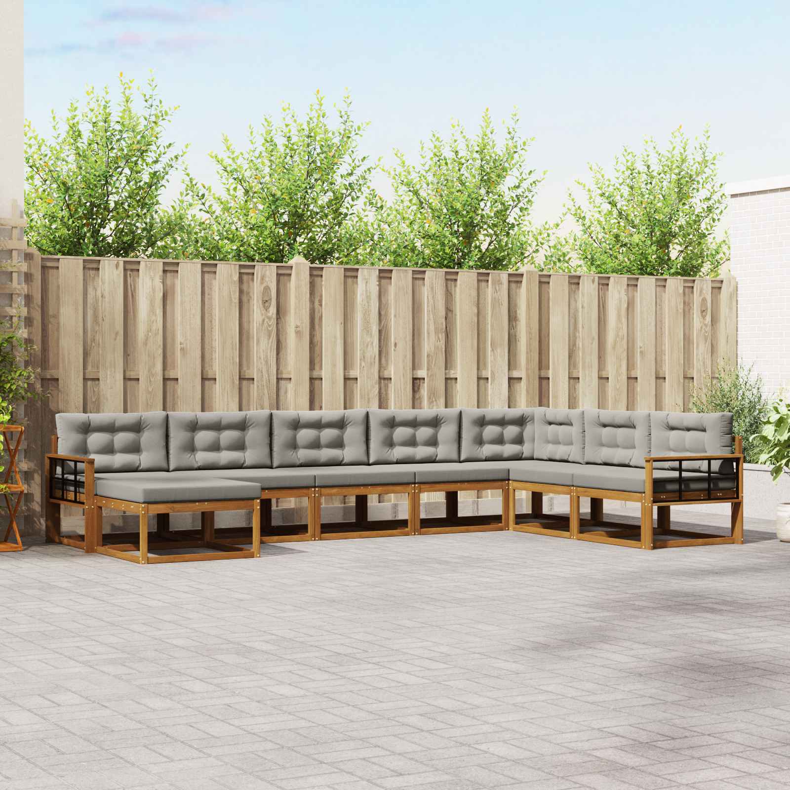 Outdoor-Sofagarnitur mit Kissen 8 pcs Natürlich und Hellgrau