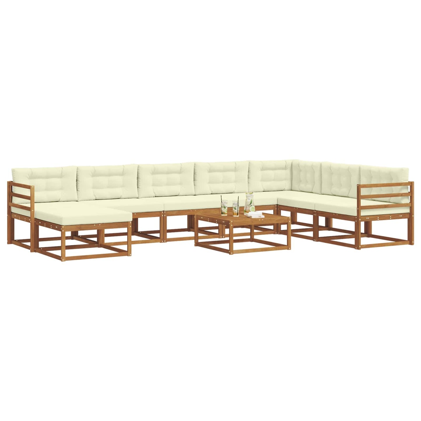 Outdoor-Sofagarnitur mit Kissen 9 pcs Natur und Creme