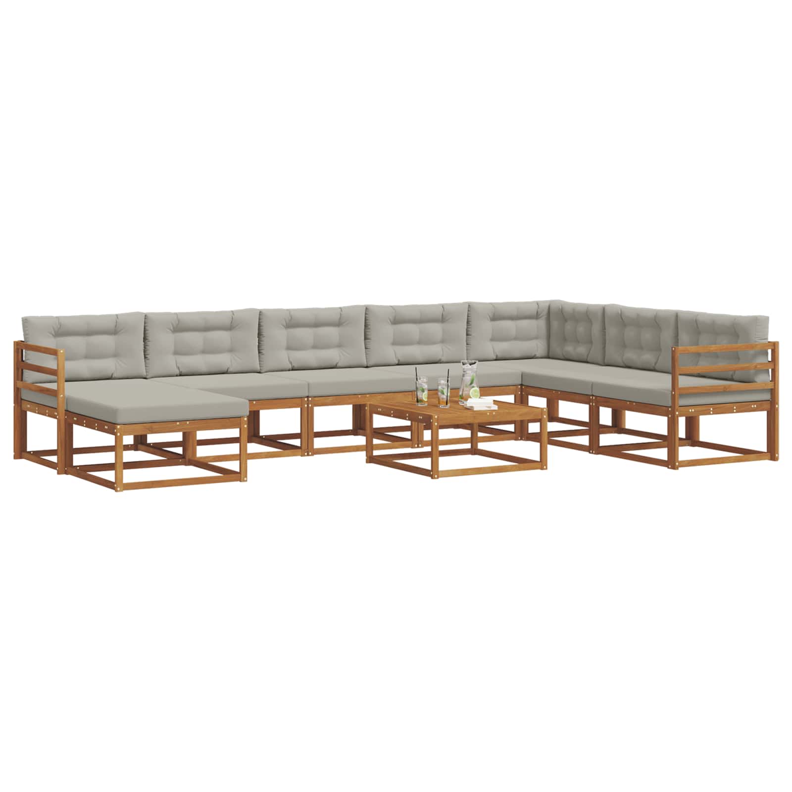 Outdoor-Sofagarnitur mit Kissen 9 pcs Natürlich und Hellgrau