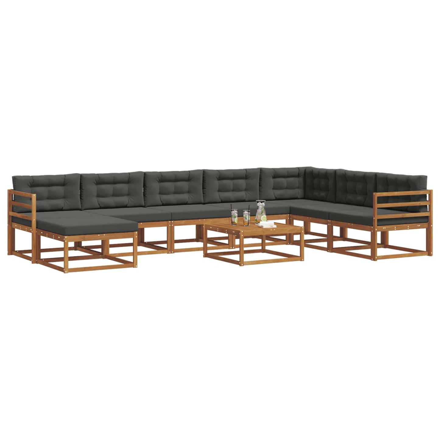 Outdoor-Sofagarnitur mit Kissen 9 pcs Natur und Anthrazit