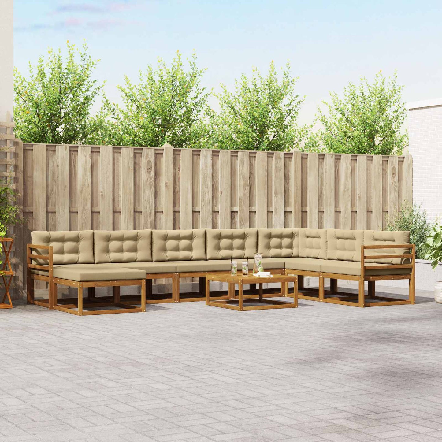 Outdoor-Sofagarnitur mit Kissen 9 pcs Natur und Beige