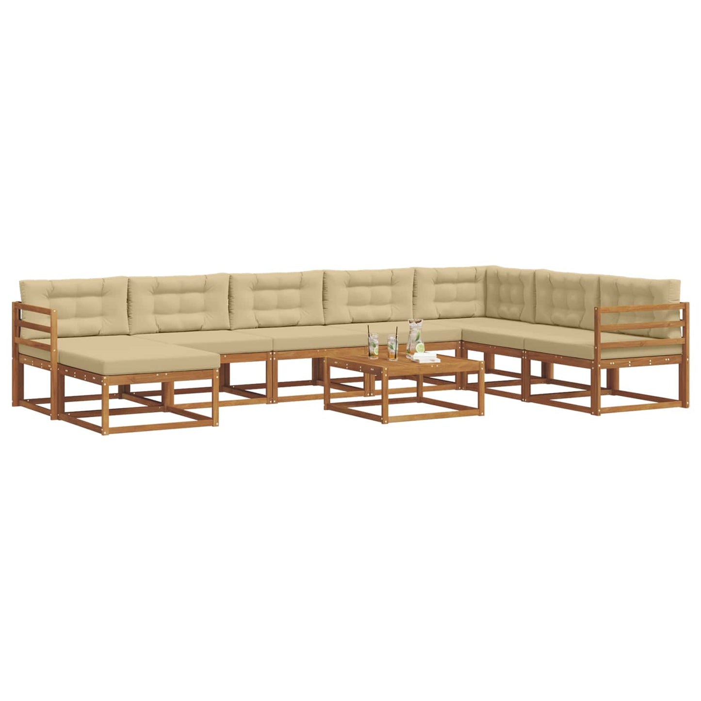 Outdoor-Sofagarnitur mit Kissen 9 pcs Natur und Beige