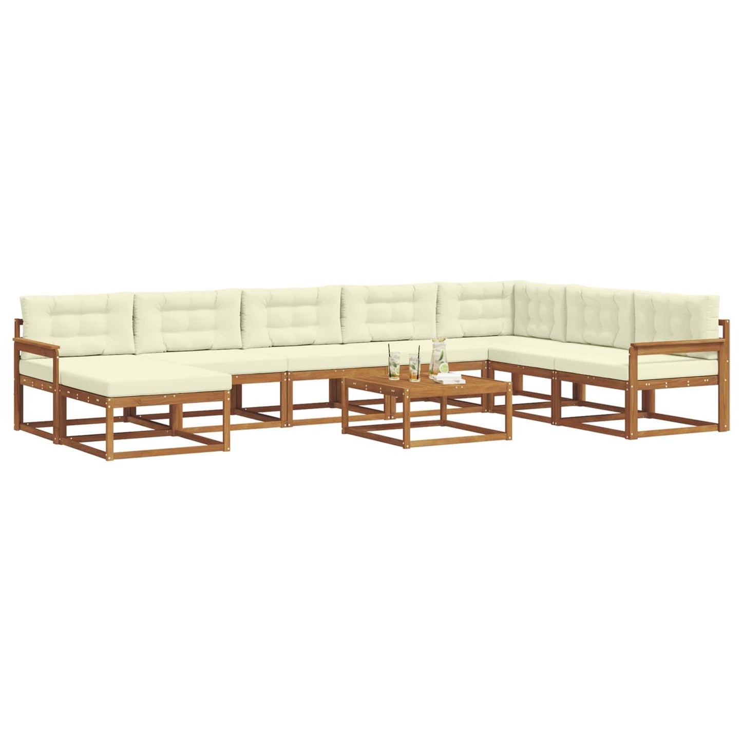 Outdoor-Sofagarnitur mit Kissen 9 pcs Natur und Creme