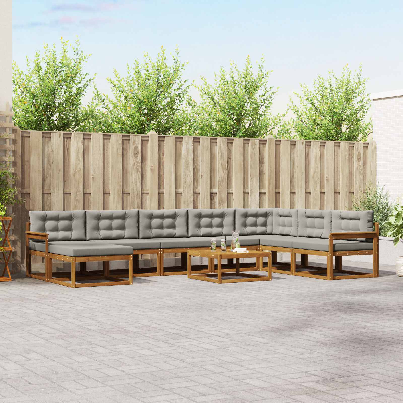 Outdoor-Sofagarnitur mit Kissen 9 pcs Natürlich und Hellgrau