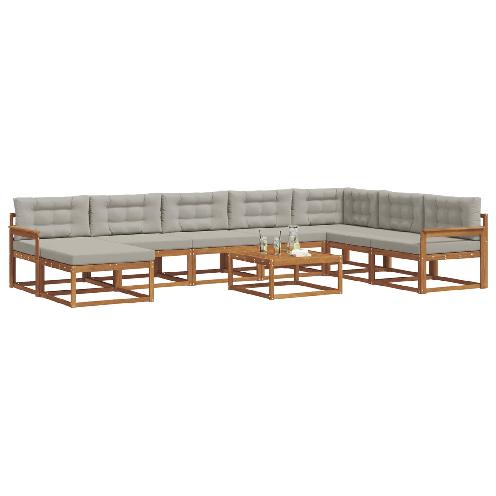 Outdoor-Sofagarnitur mit Kissen 9 pcs Natürlich und Hellgrau
