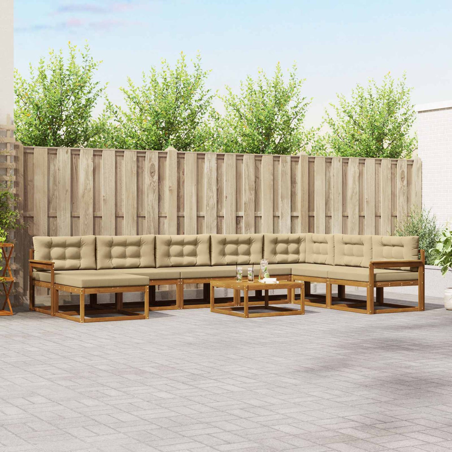 Outdoor-Sofagarnitur mit Kissen 9 pcs Natur und Beige