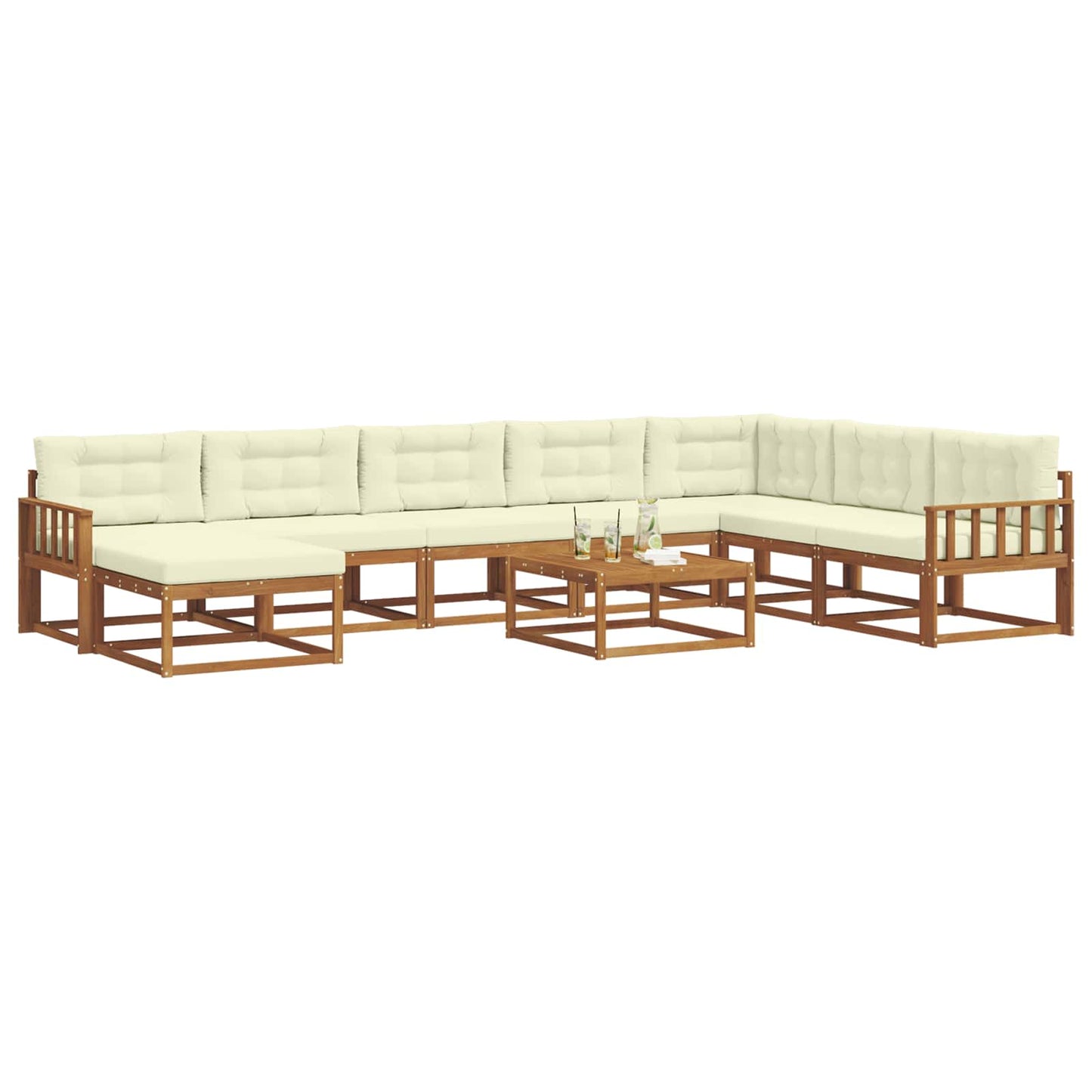 Outdoor-Sofagarnitur mit Kissen 9 pcs Natur und Creme
