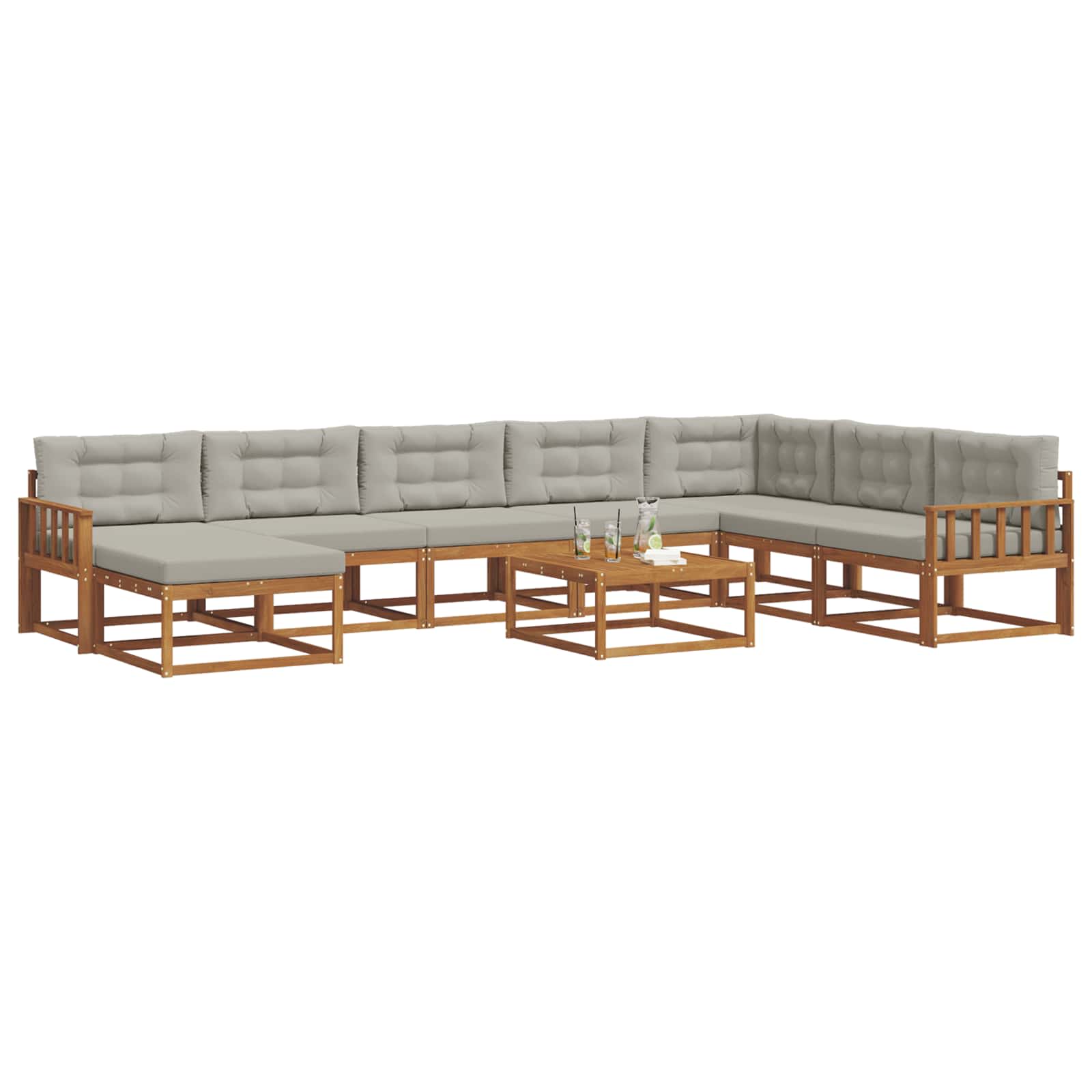 Outdoor-Sofagarnitur mit Kissen 9 pcs Natürlich und Hellgrau