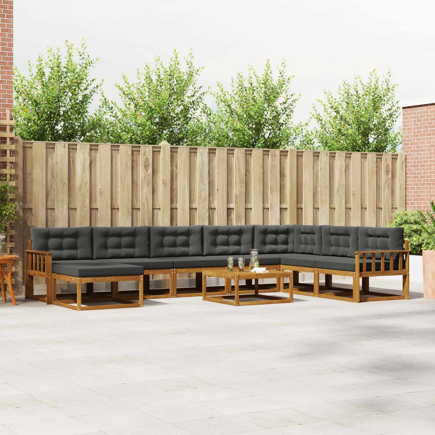 Outdoor-Sofagarnitur mit Kissen 9 pcs Natur und Anthrazit