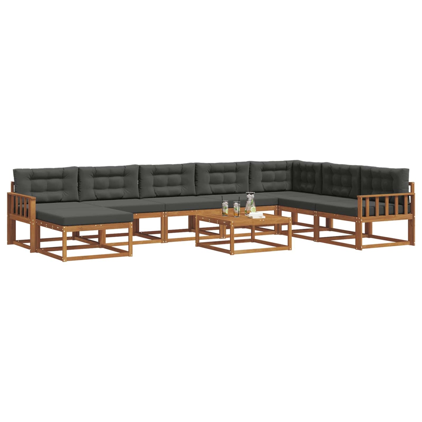 Outdoor-Sofagarnitur mit Kissen 9 pcs Natur und Anthrazit