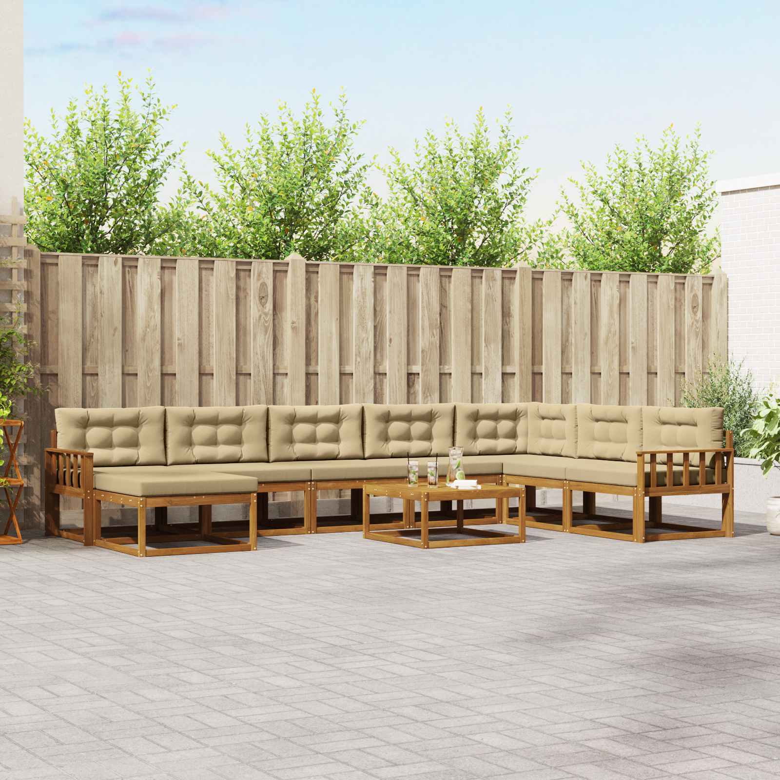 Outdoor-Sofagarnitur mit Kissen 9 pcs Natur und Beige