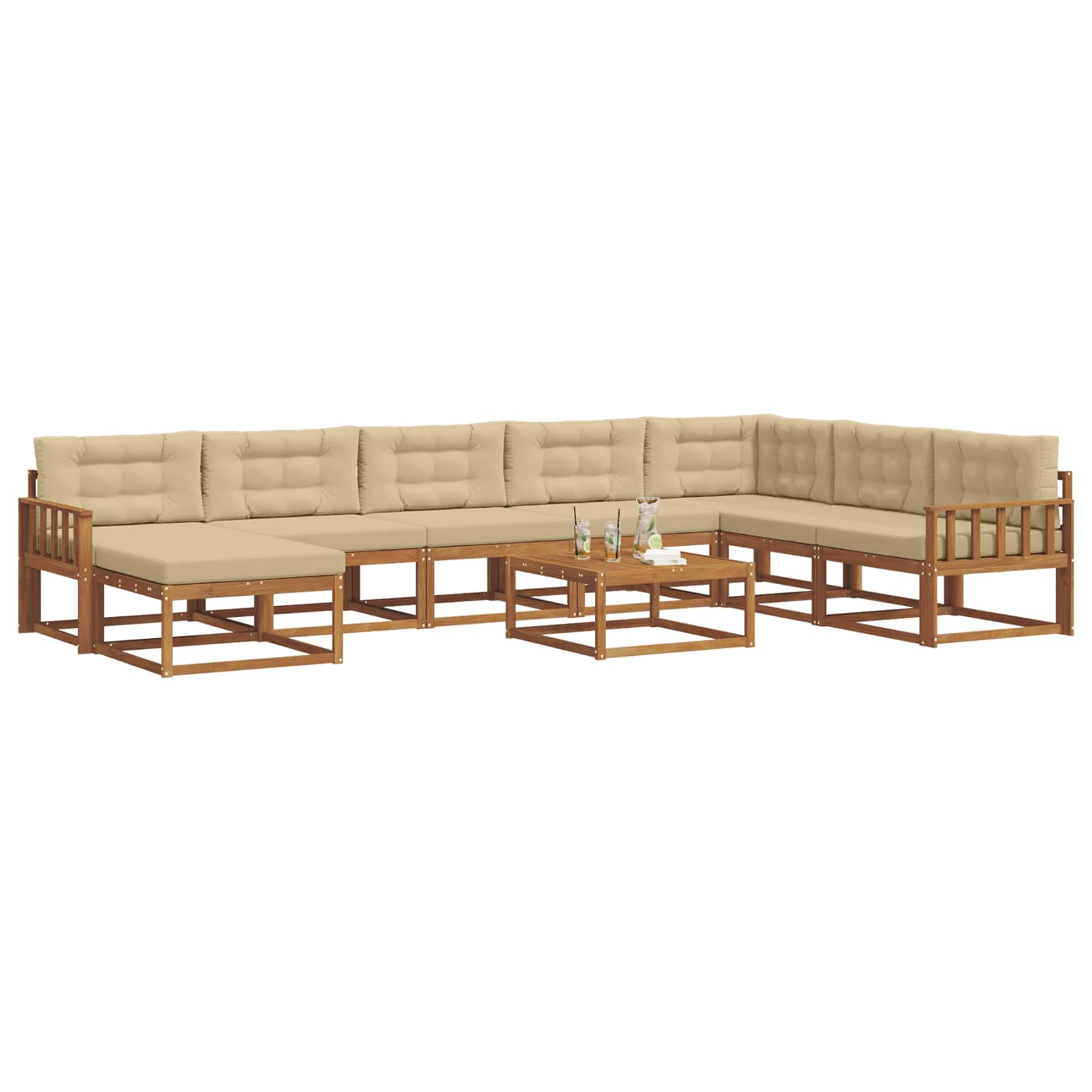 Outdoor-Sofagarnitur mit Kissen 9 pcs Natur und Beige