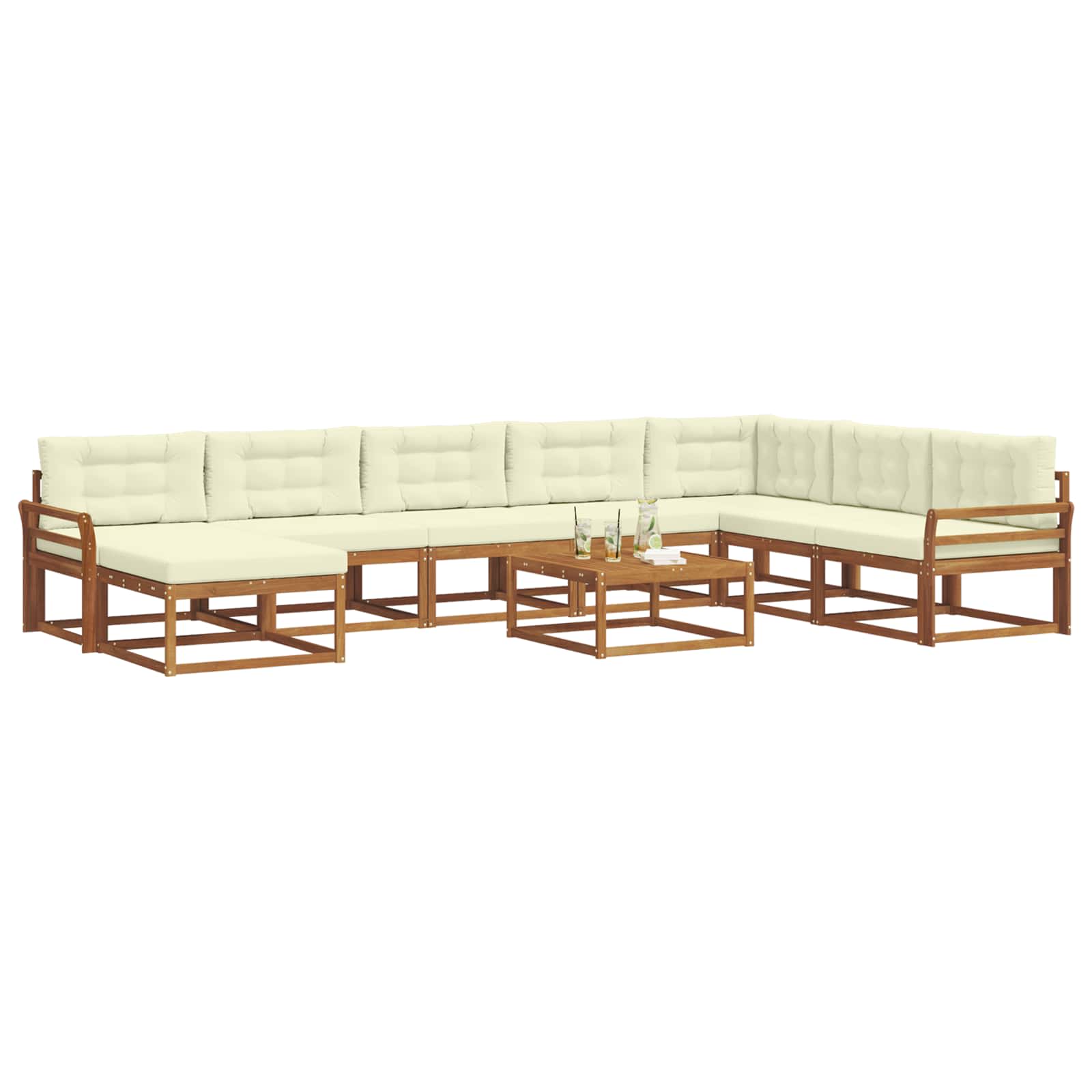 Outdoor-Sofagarnitur mit Kissen 9 pcs Natur und Creme