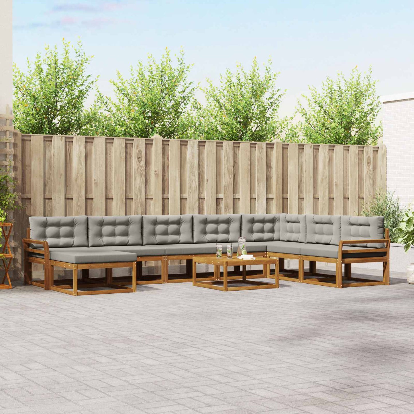 Outdoor-Sofagarnitur mit Kissen 9 pcs Natürlich und Hellgrau