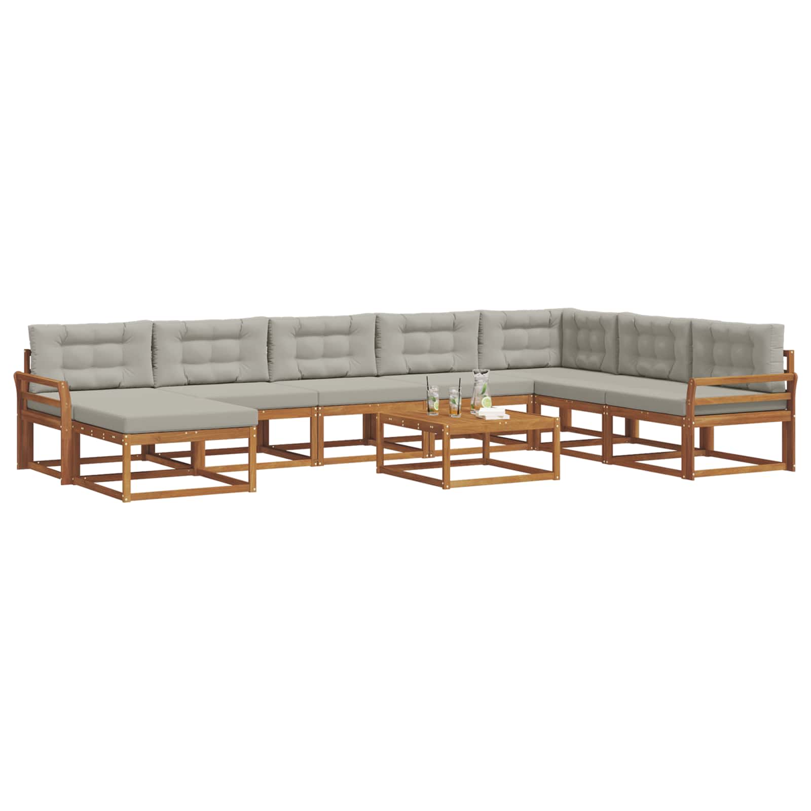 Outdoor-Sofagarnitur mit Kissen 9 pcs Natürlich und Hellgrau
