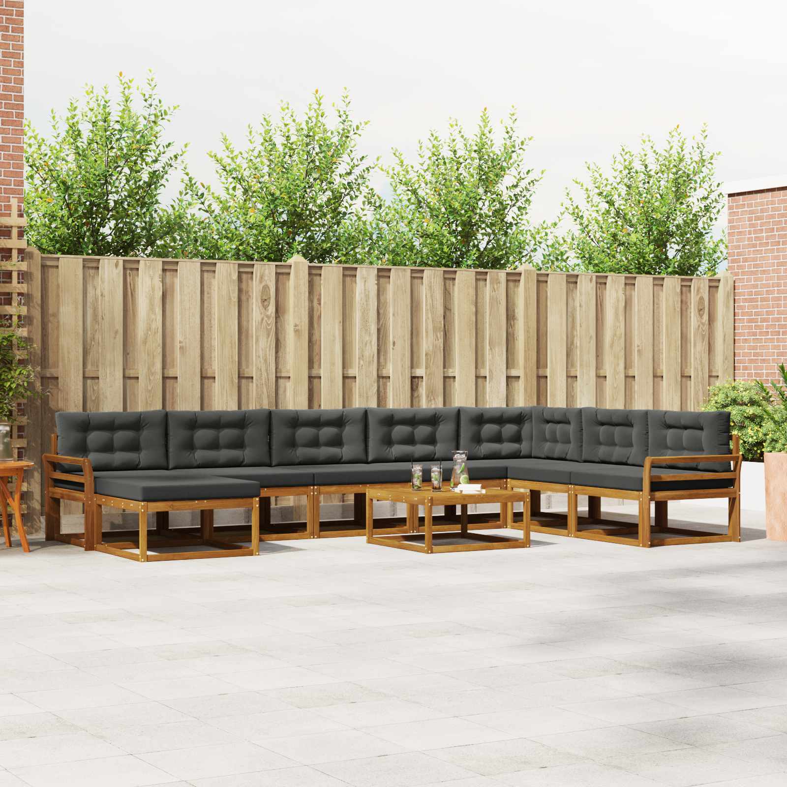 Outdoor-Sofagarnitur mit Kissen 9 pcs Natur und Anthrazit