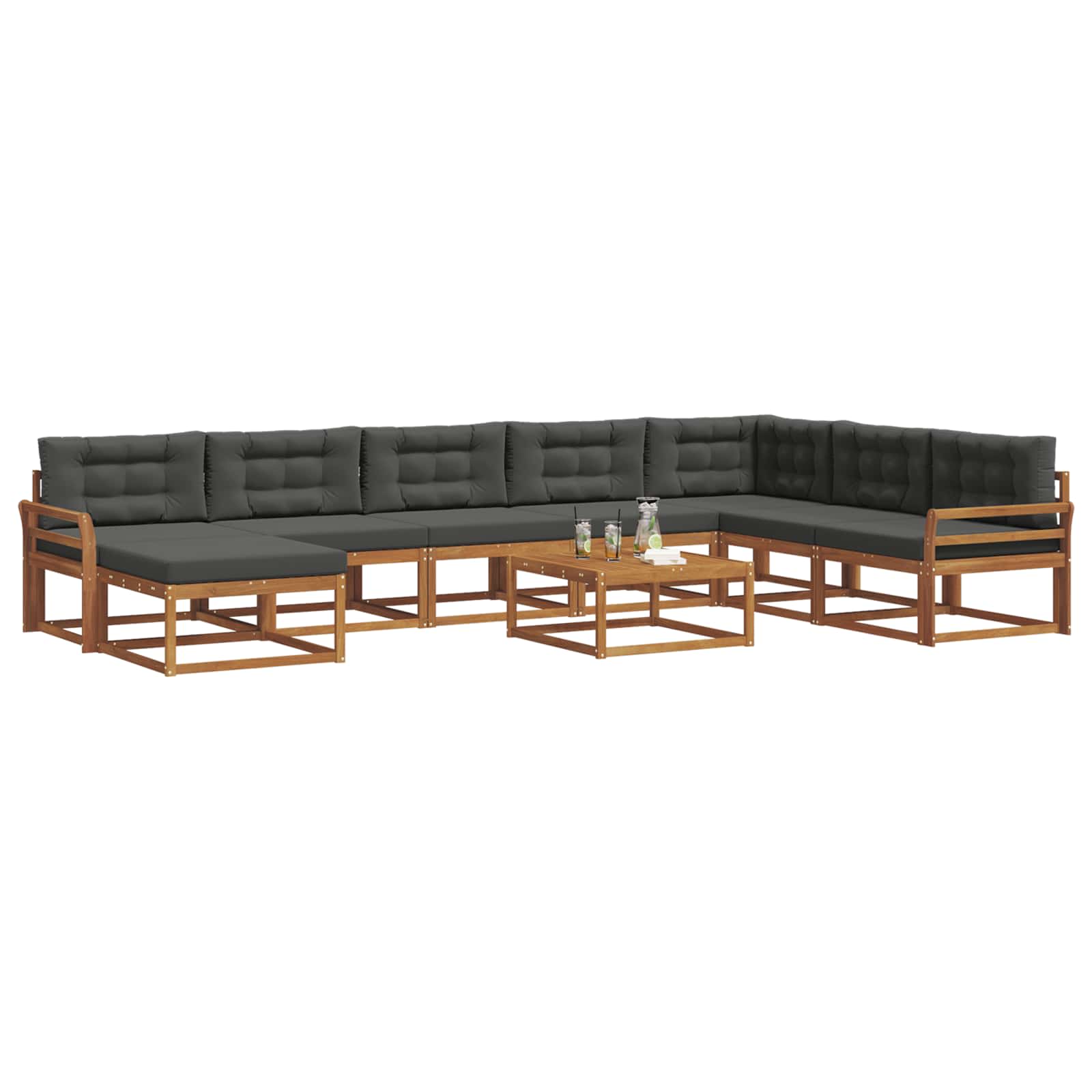 Outdoor-Sofagarnitur mit Kissen 9 pcs Natur und Anthrazit