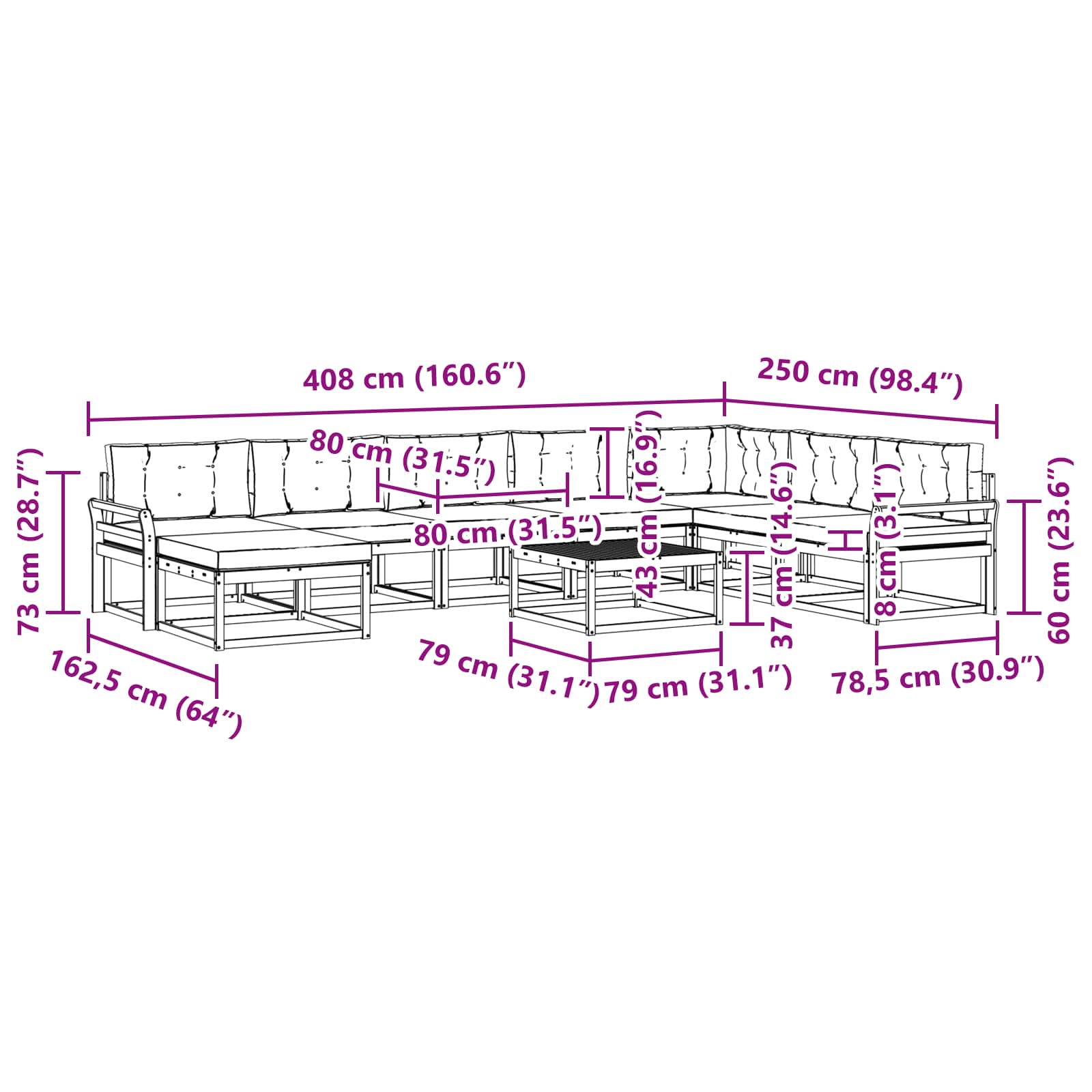 Outdoor-Sofagarnitur mit Kissen 9 pcs Natur und Anthrazit