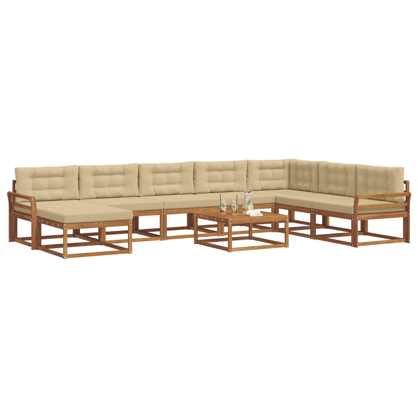 Outdoor-Sofagarnitur mit Kissen 9 pcs Natur und Beige