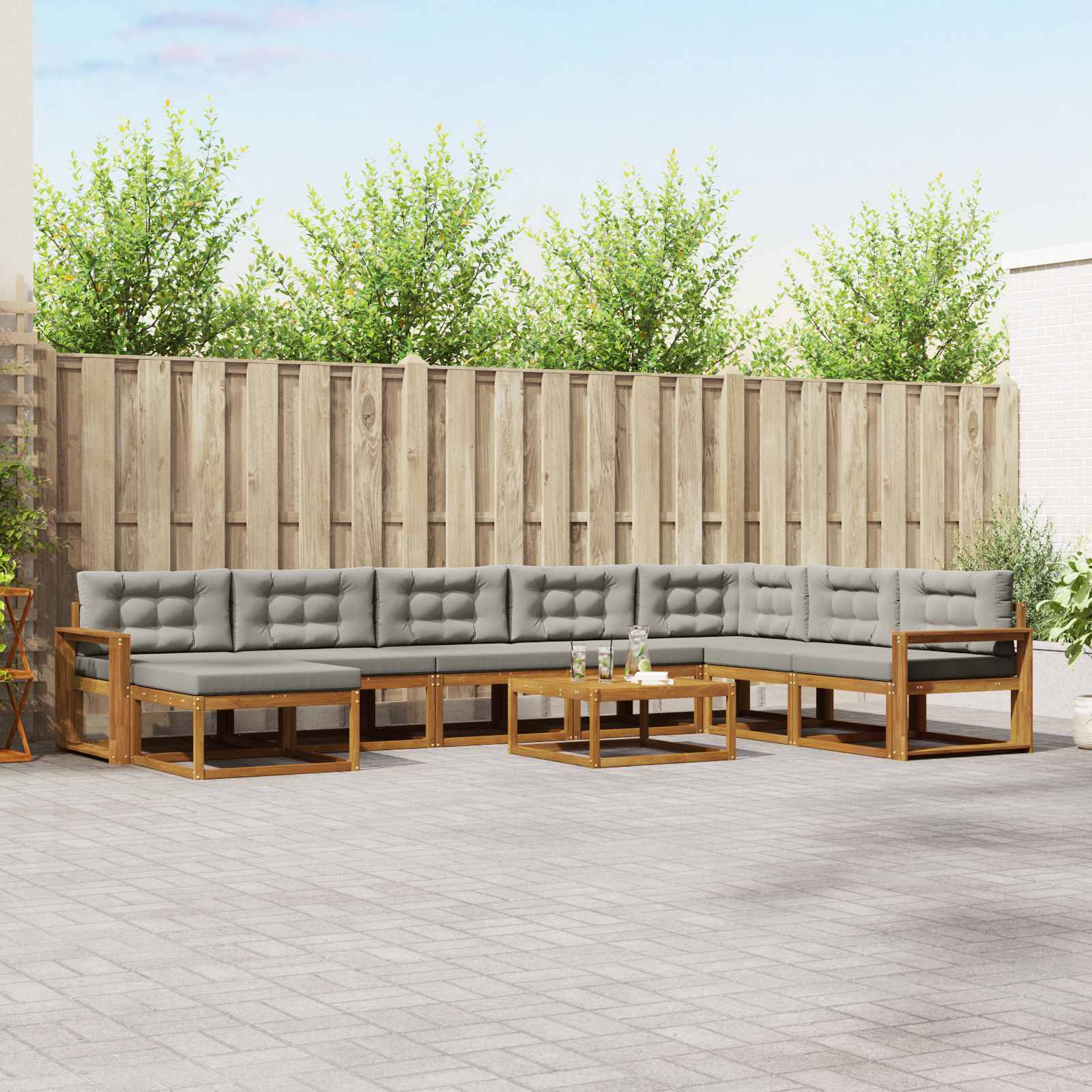 Outdoor-Sofagarnitur mit Kissen 9 pcs Natürlich und Hellgrau