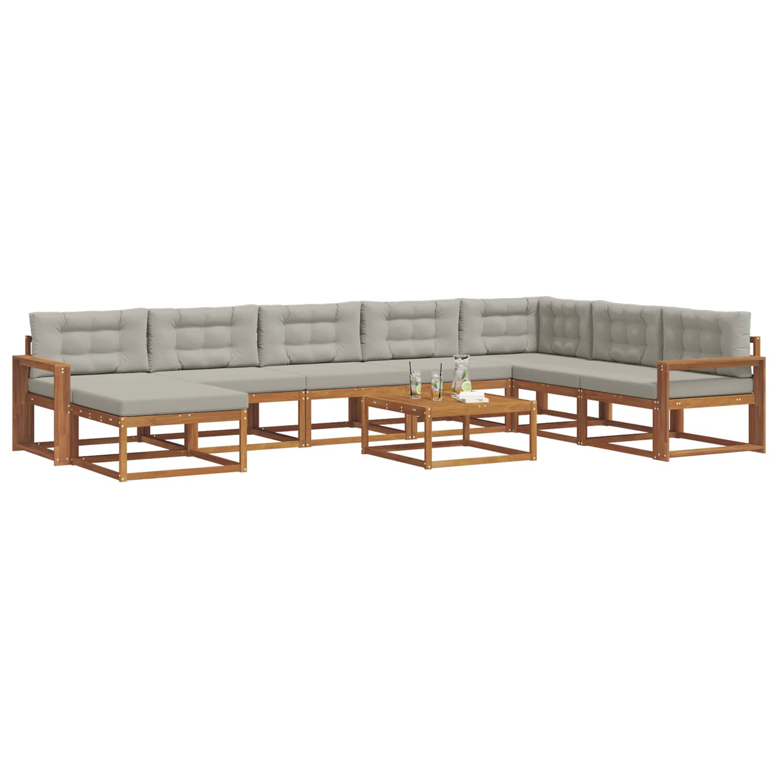 Outdoor-Sofagarnitur mit Kissen 9 pcs Natürlich und Hellgrau
