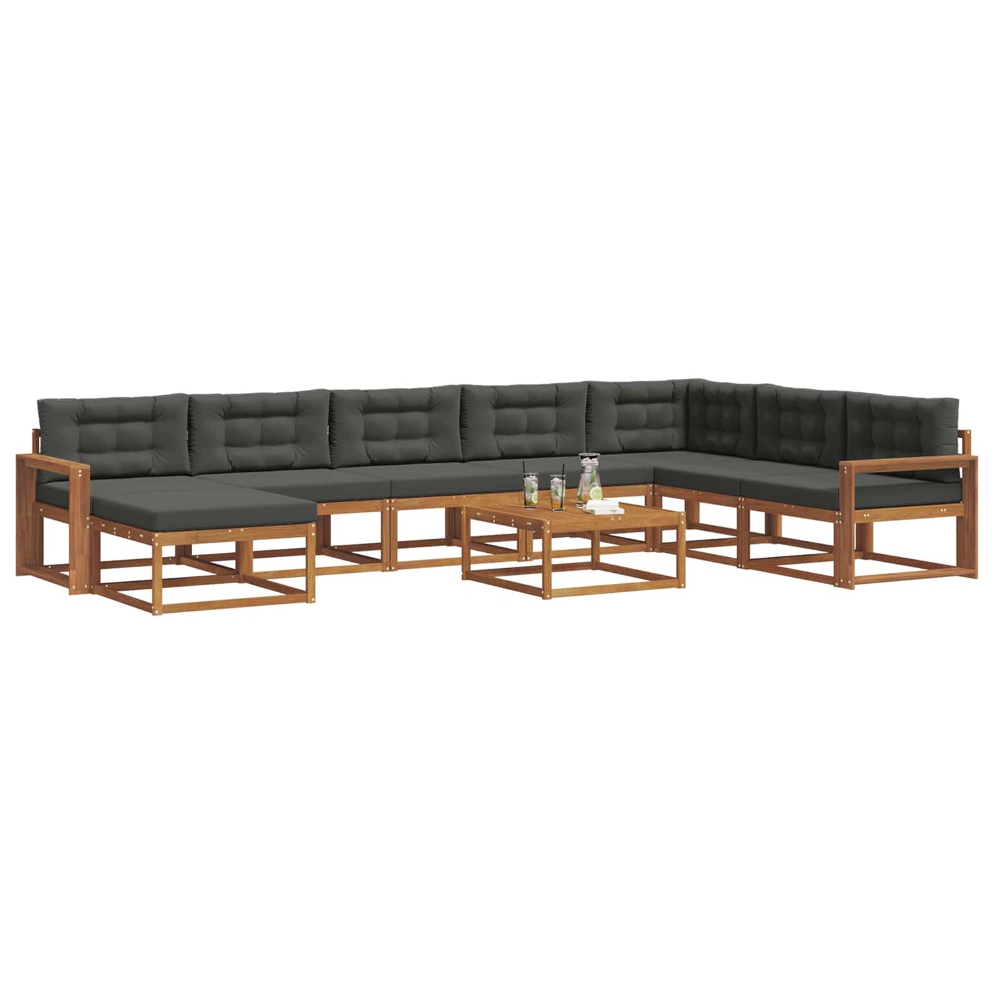 Outdoor-Sofagarnitur mit Kissen 9 pcs Natur und Anthrazit