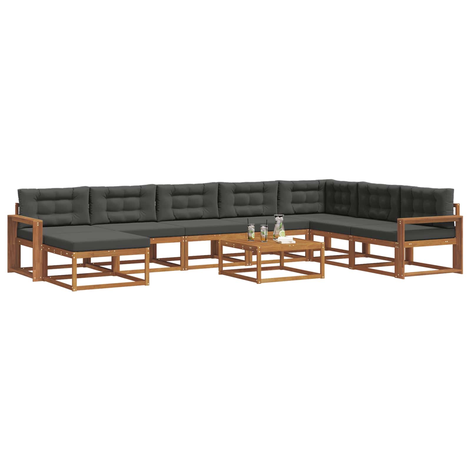 Outdoor-Sofagarnitur mit Kissen 9 pcs Natur und Anthrazit