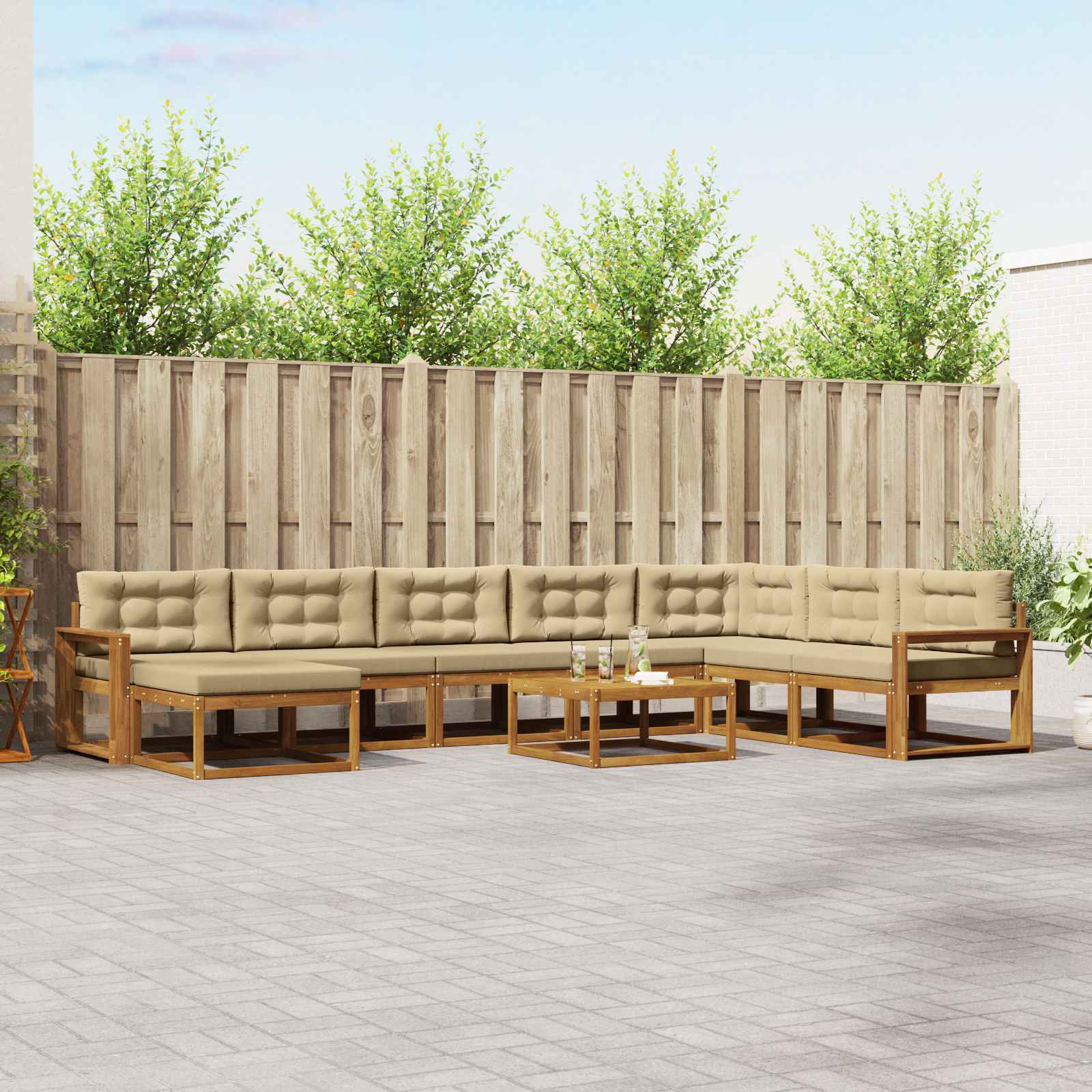 Outdoor-Sofagarnitur mit Kissen 9 pcs Natur und Beige
