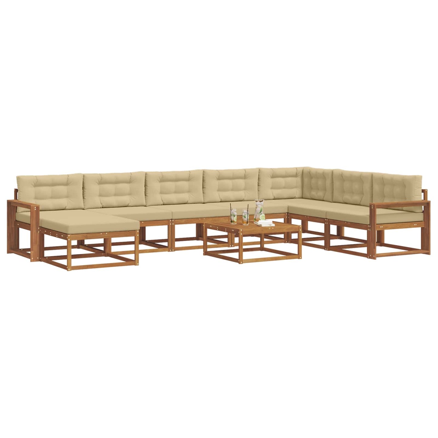 Outdoor-Sofagarnitur mit Kissen 9 pcs Natur und Beige