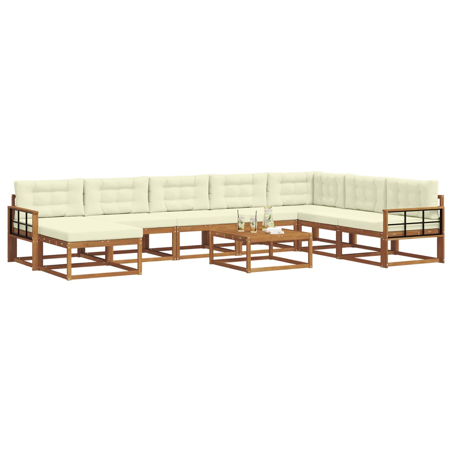 Outdoor-Sofagarnitur mit Kissen 9 pcs Natur und Creme