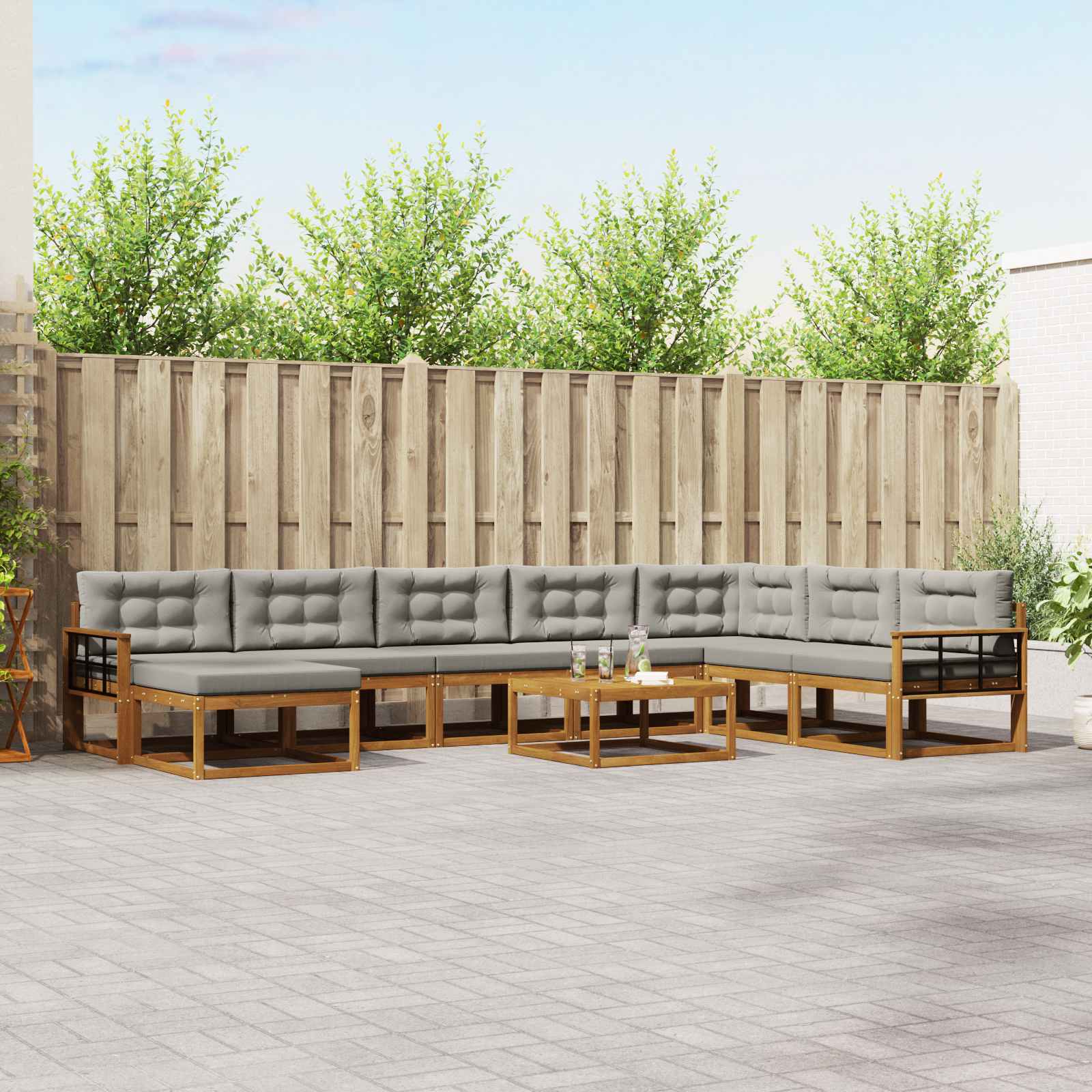 Outdoor-Sofagarnitur mit Kissen 9 pcs Natürlich und Hellgrau