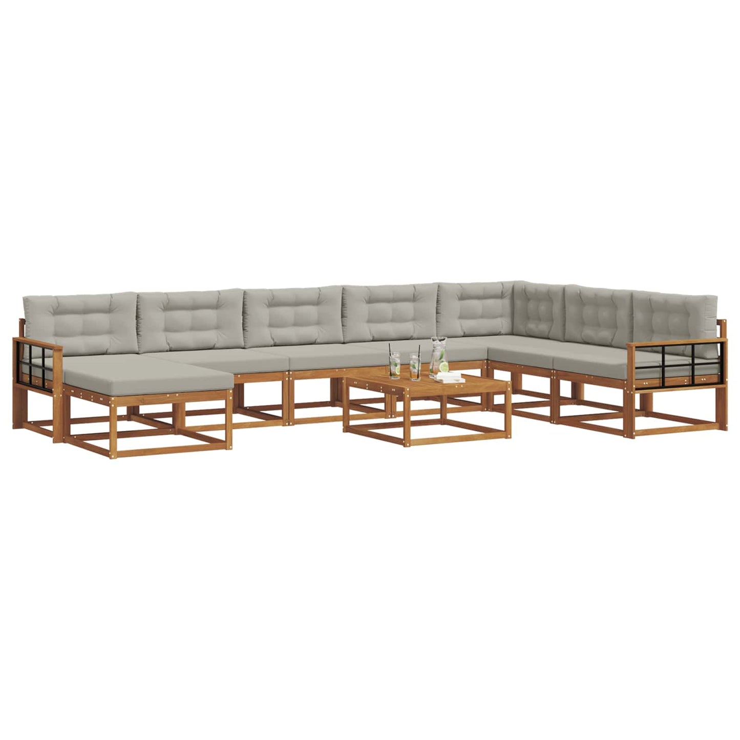 Outdoor-Sofagarnitur mit Kissen 9 pcs Natürlich und Hellgrau