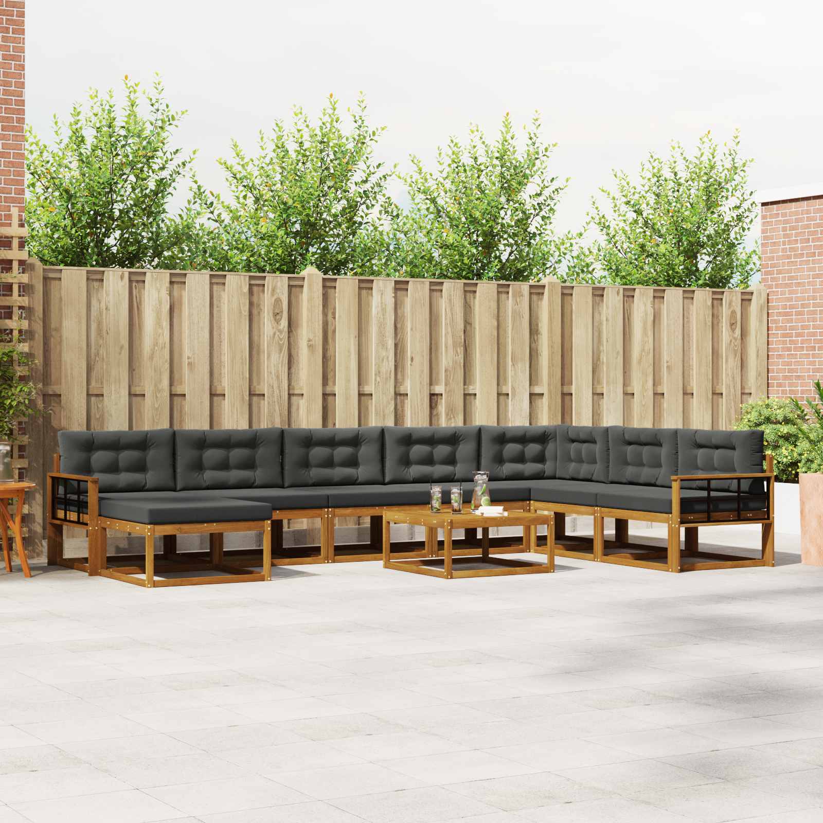 Outdoor-Sofagarnitur mit Kissen 9 pcs Natur und Anthrazit