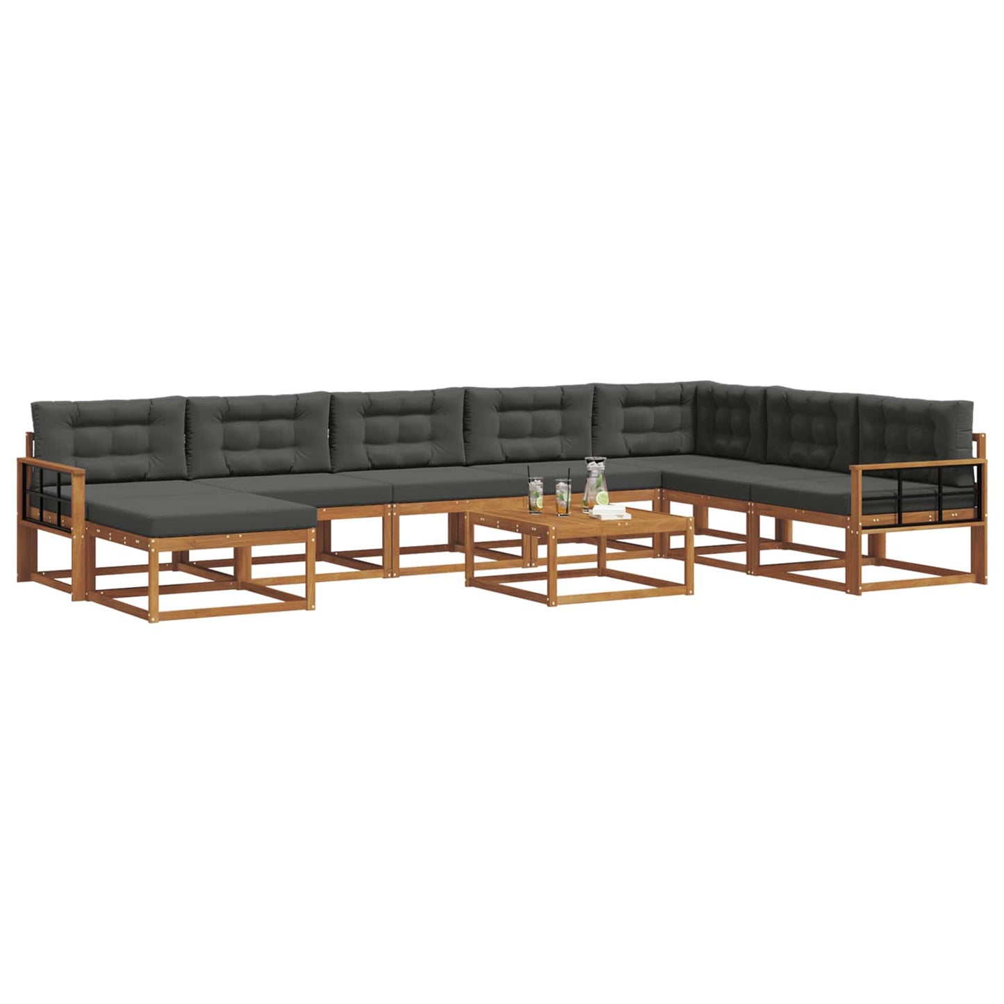 Outdoor-Sofagarnitur mit Kissen 9 pcs Natur und Anthrazit
