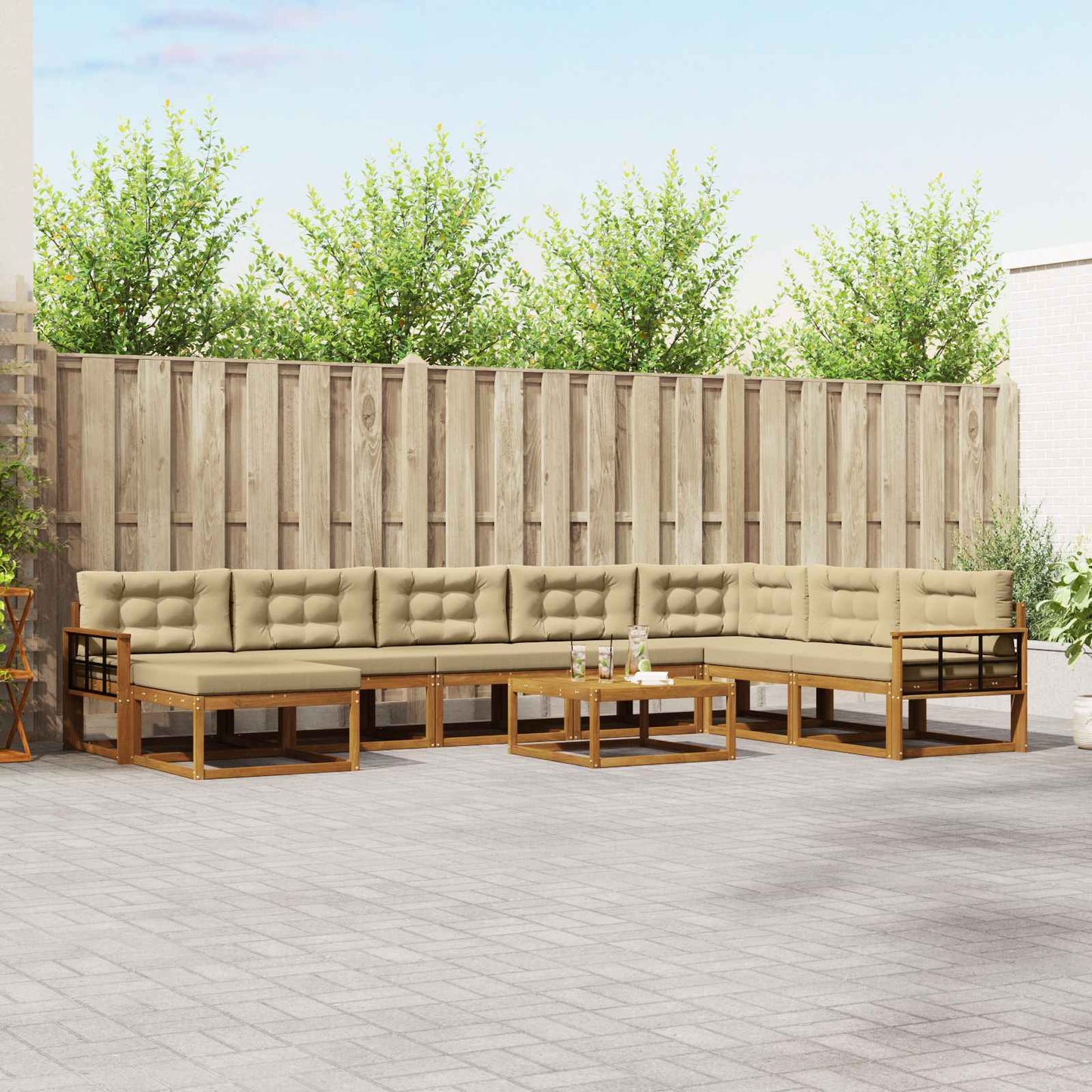 Outdoor-Sofagarnitur mit Kissen 9 pcs Natur und Beige