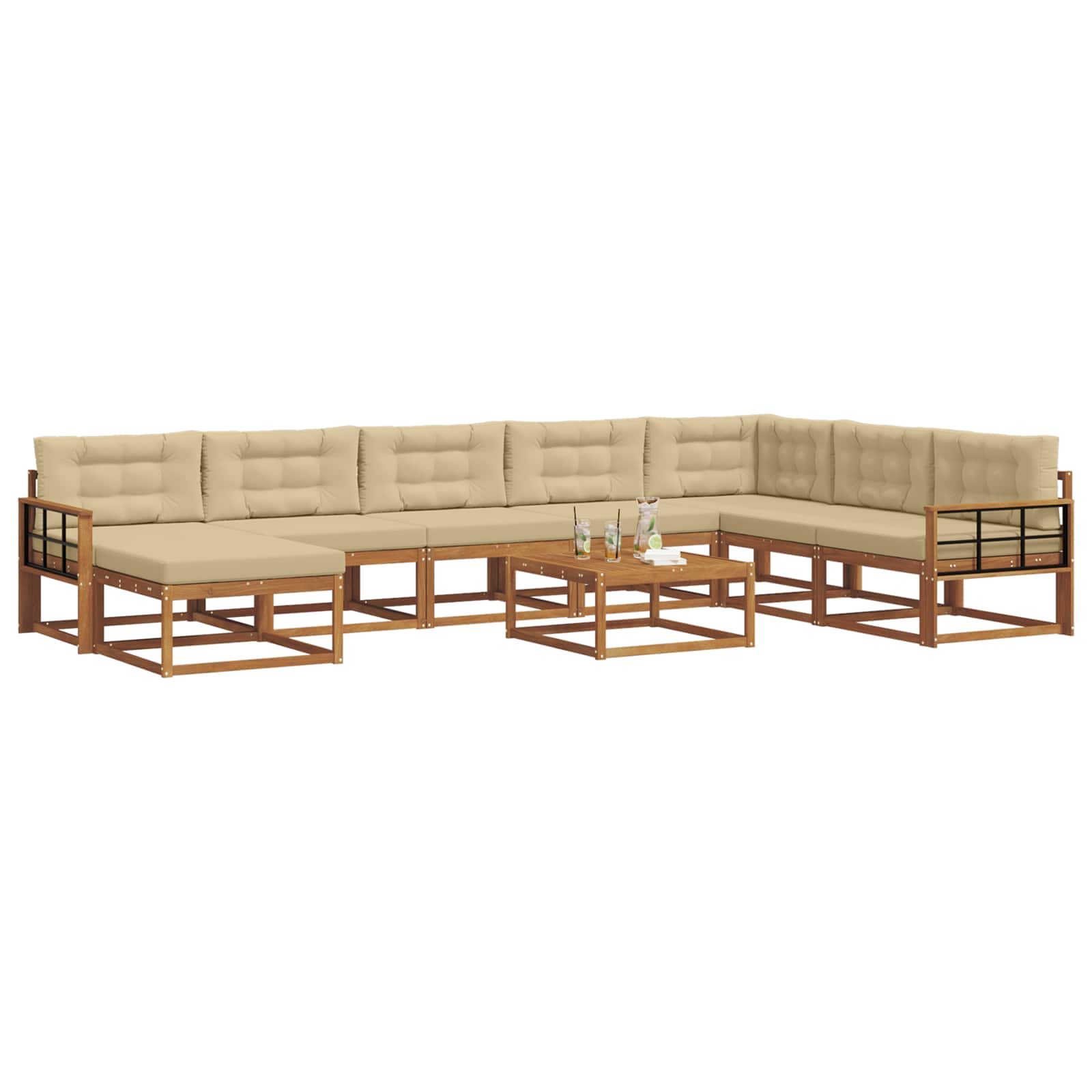 Outdoor-Sofagarnitur mit Kissen 9 pcs Natur und Beige