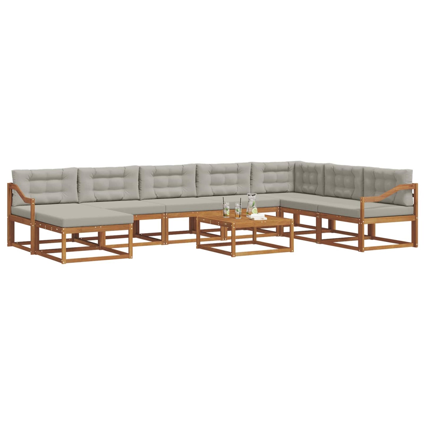 Outdoor-Sofagarnitur mit Kissen 9 pcs Natürlich und Hellgrau