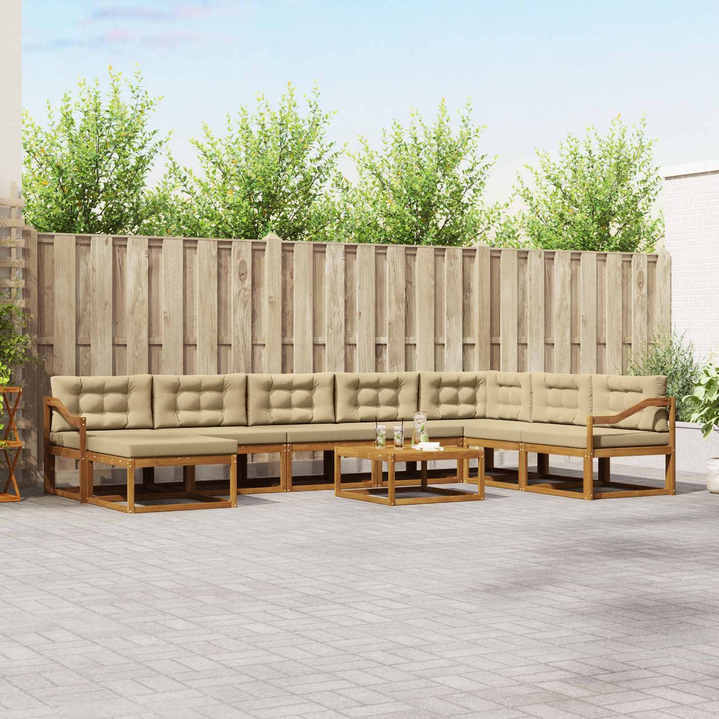Outdoor-Sofagarnitur mit Kissen 9 pcs Natur und Beige