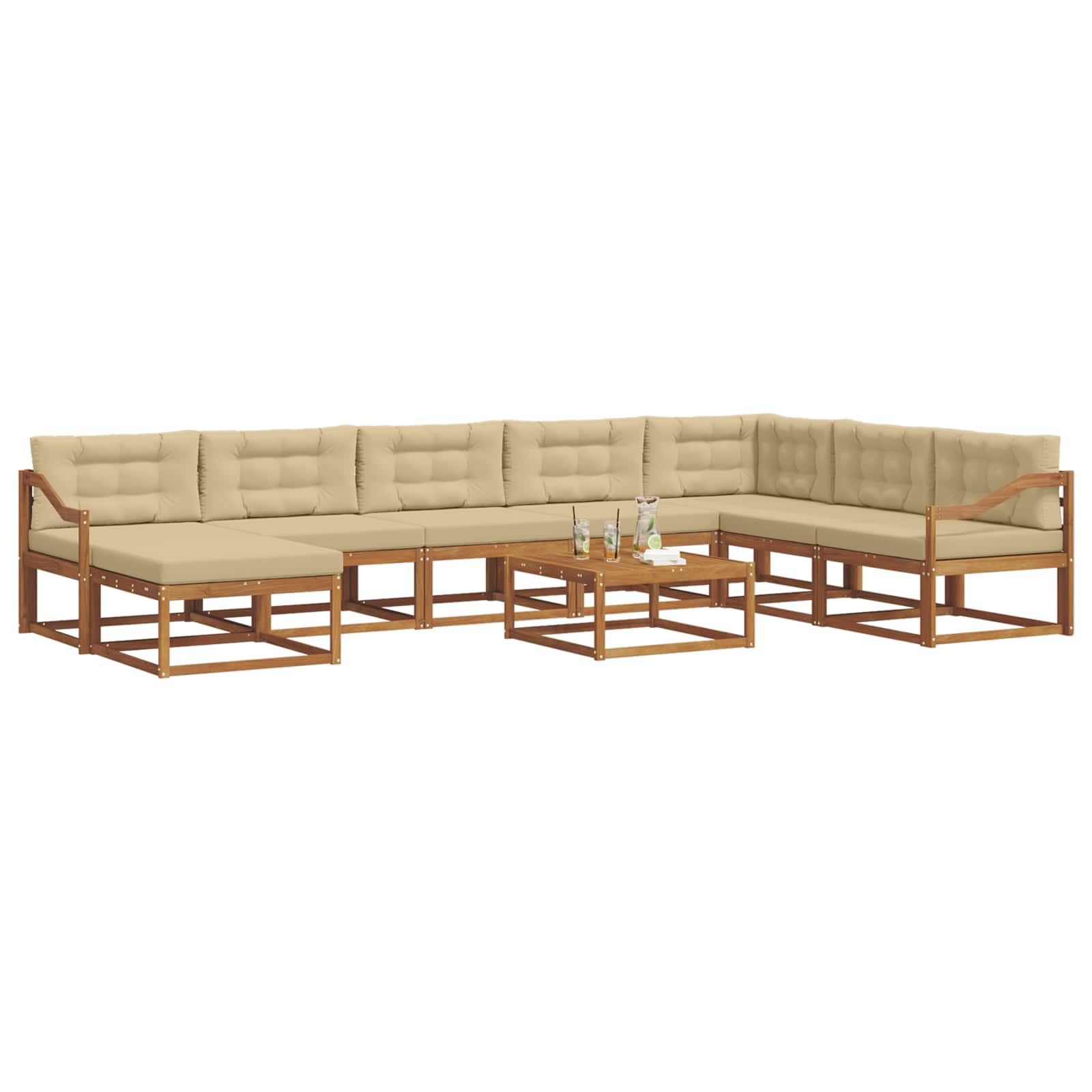 Outdoor-Sofagarnitur mit Kissen 9 pcs Natur und Beige