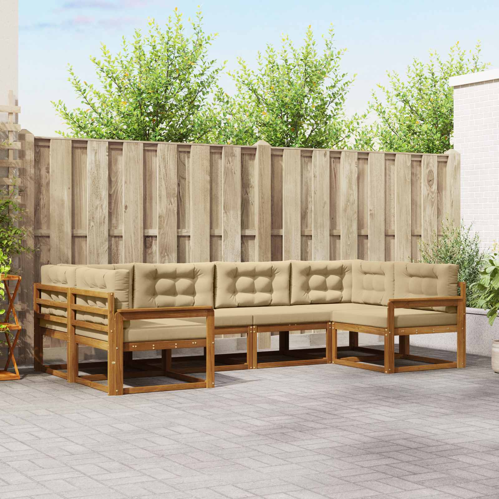 Outdoor-Sofagarnitur mit Kissen 6 pcs Natur und Beige