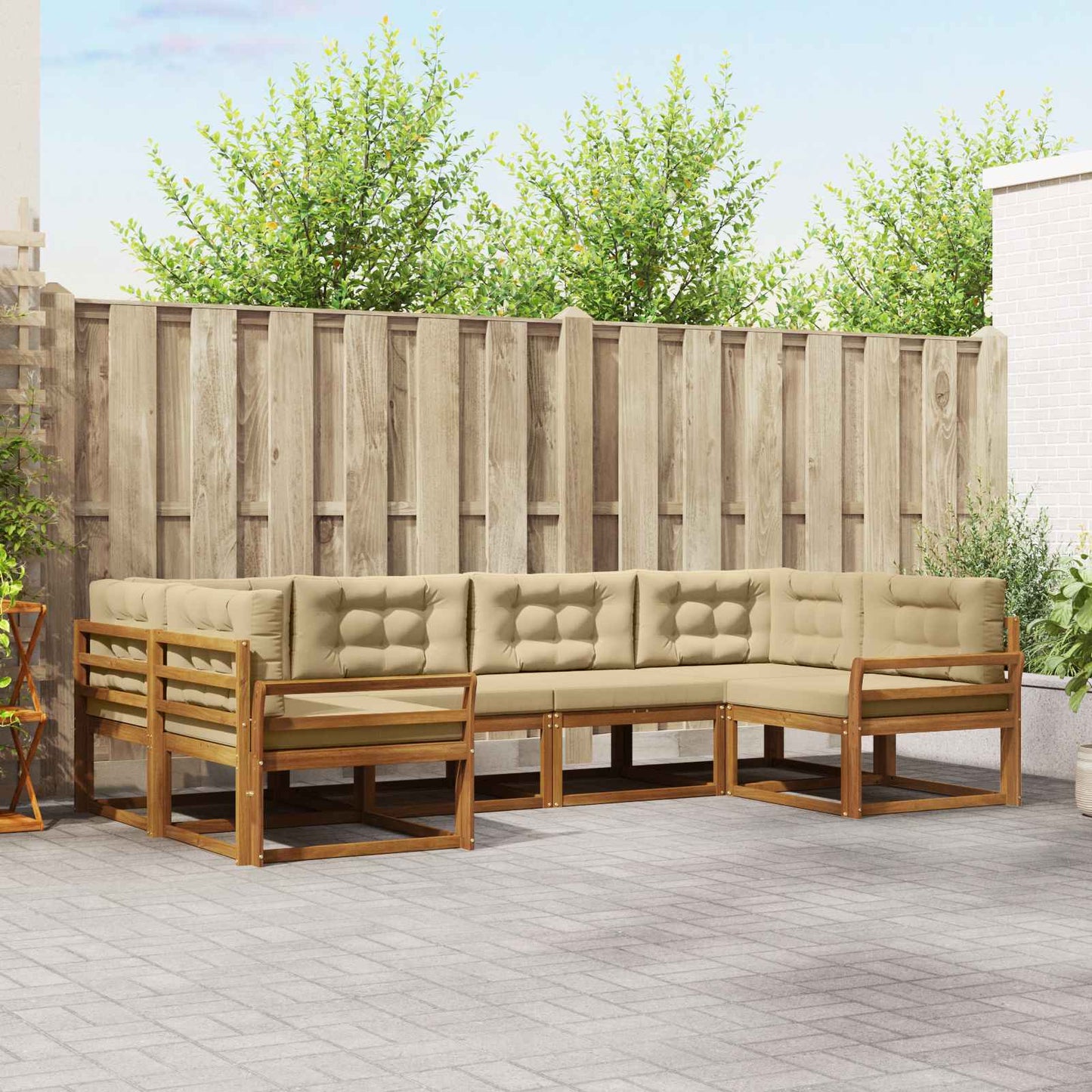 Outdoor-Sofagarnitur mit Kissen 6 pcs Natur und Beige