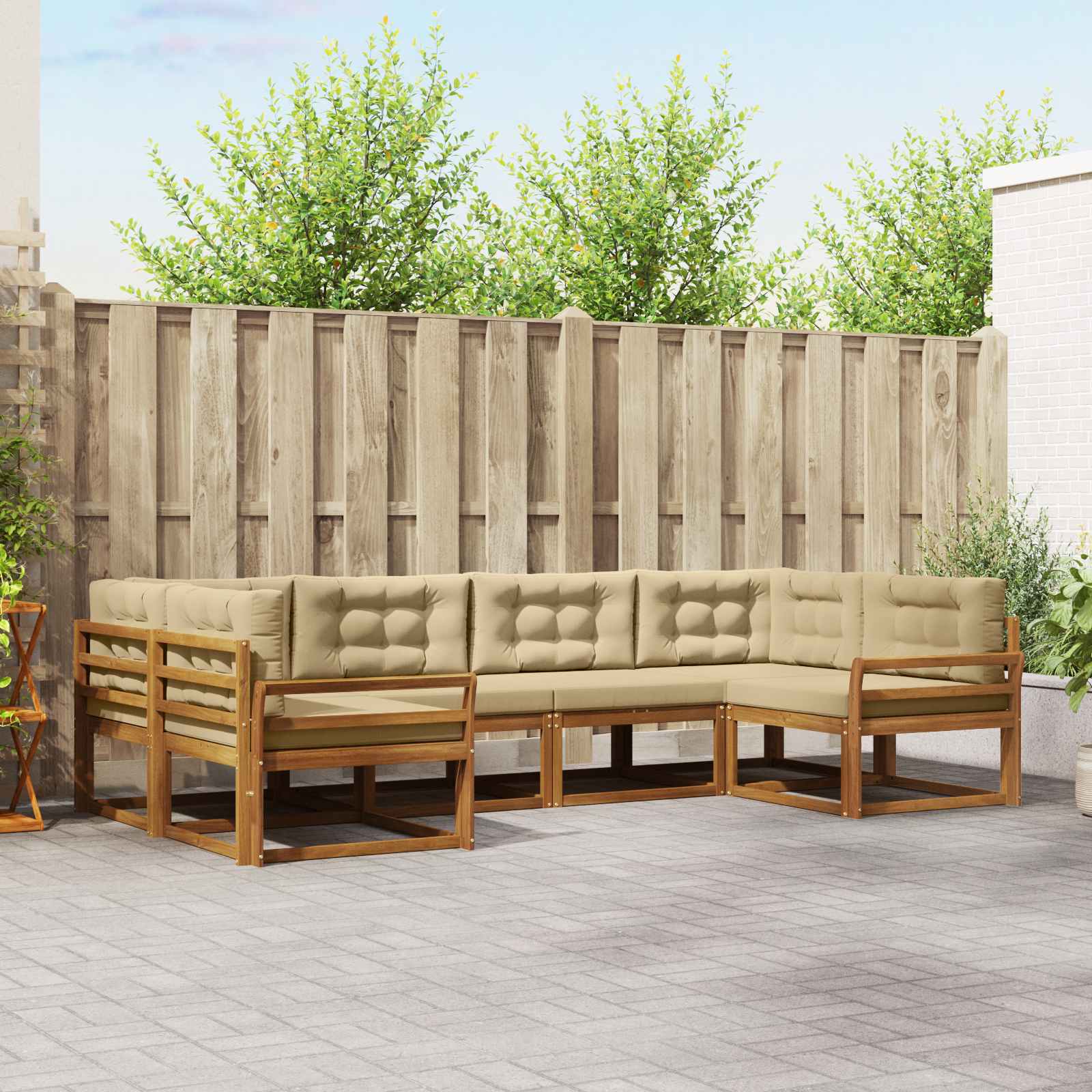 Outdoor-Sofagarnitur mit Kissen 6 pcs Natur und Beige