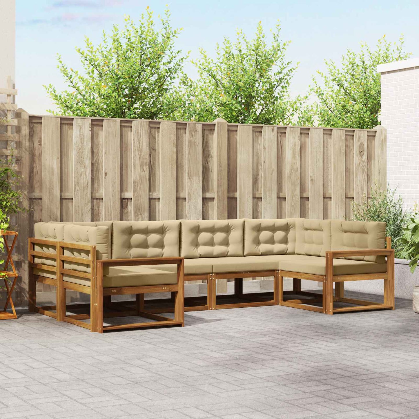Outdoor-Sofagarnitur mit Kissen 6 pcs Natur und Beige