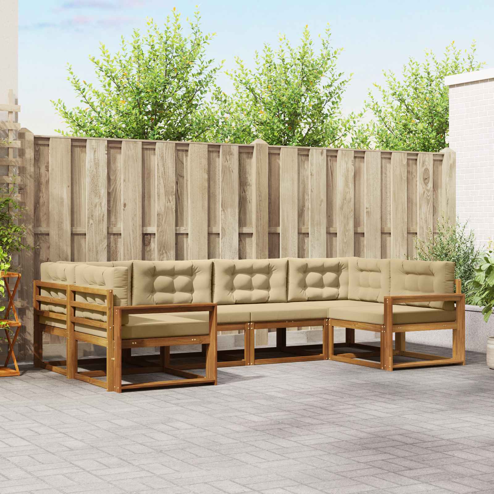 Outdoor-Sofagarnitur mit Kissen 6 pcs Natur und Beige