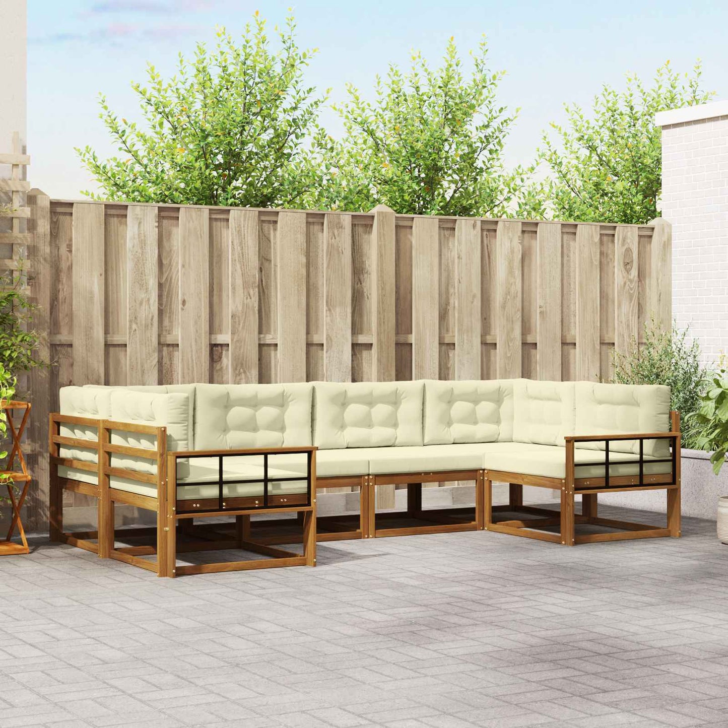 Outdoor-Sofagarnitur 6 stk. Natur und Creme