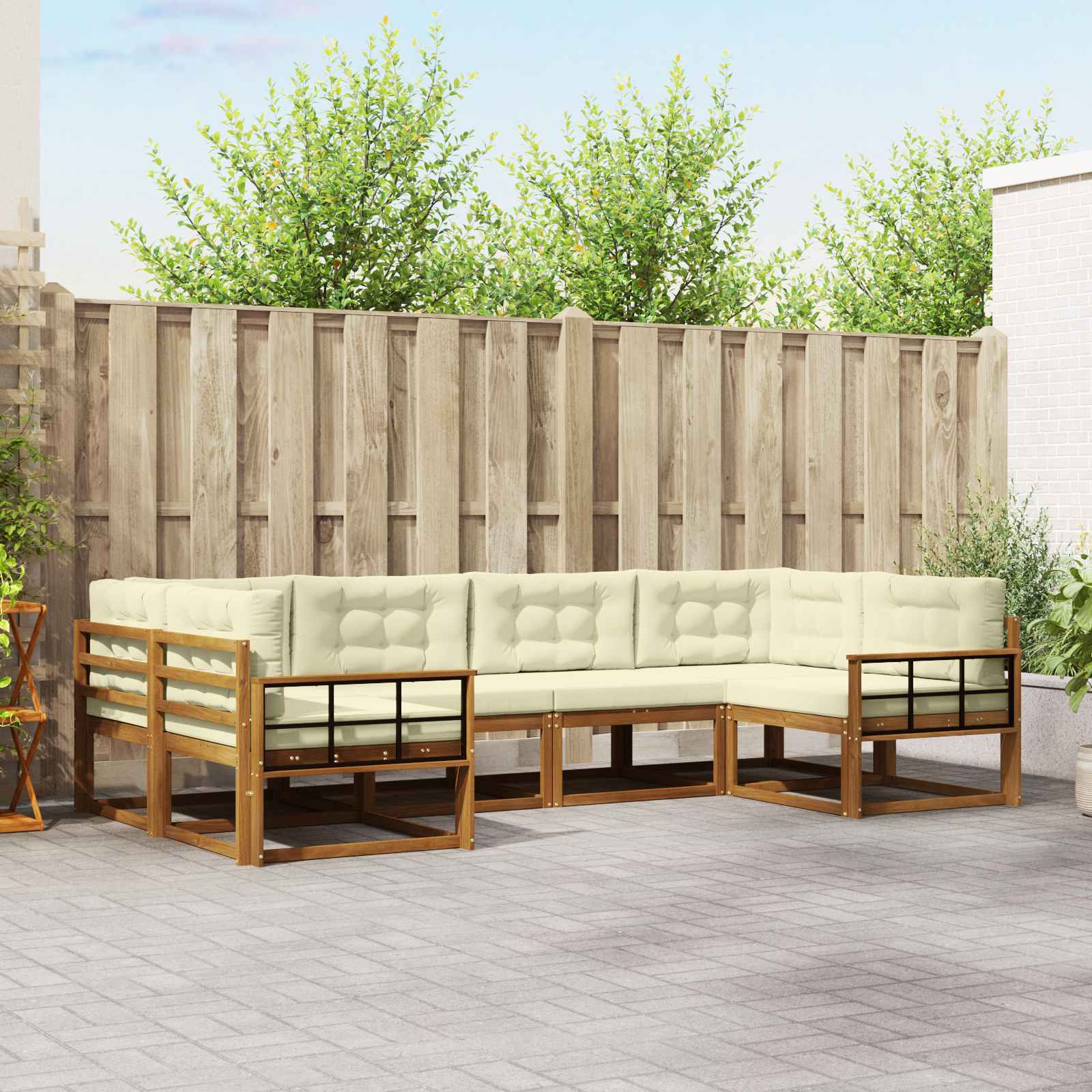 Outdoor-Sofagarnitur 6 stk. Natur und Creme