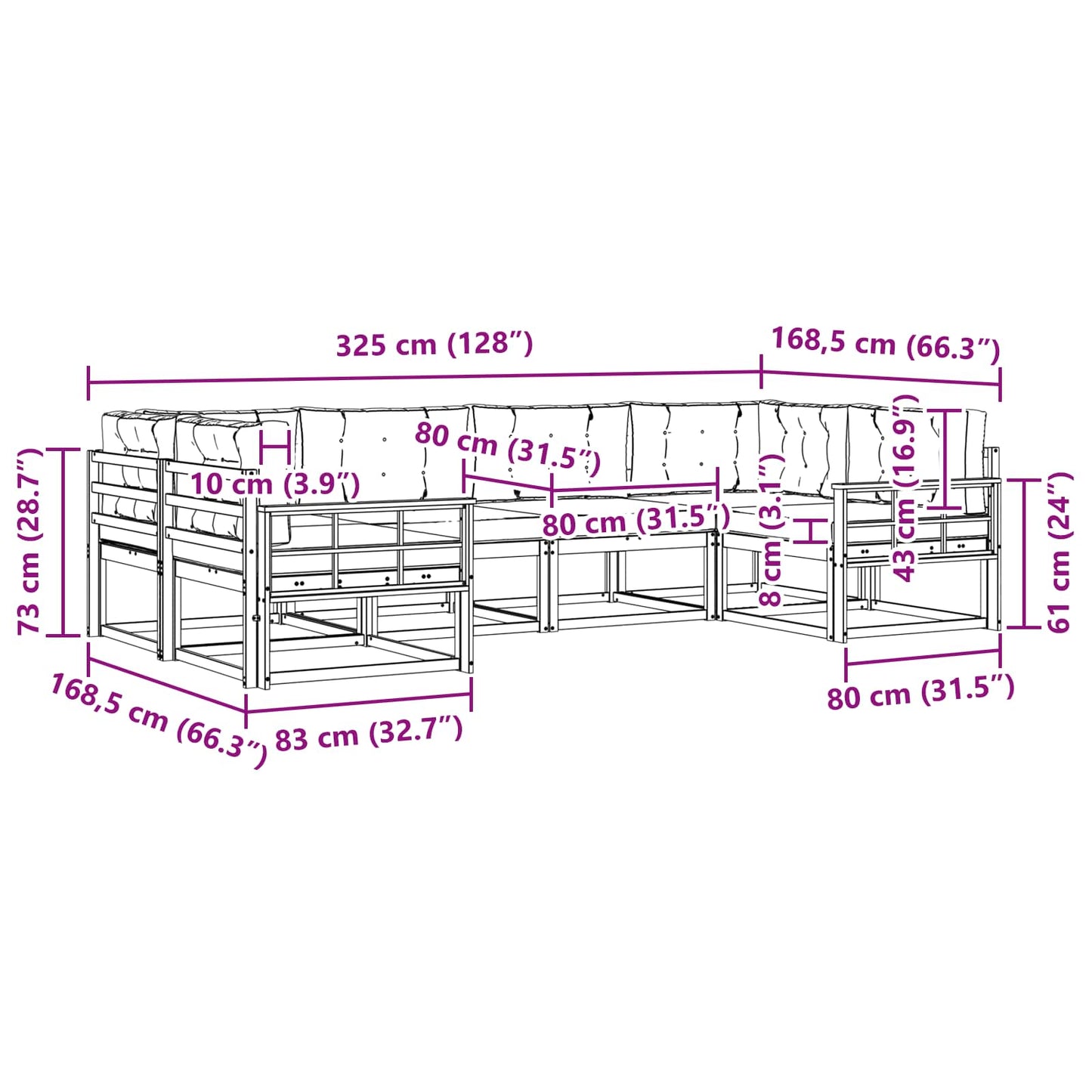 Outdoor-Sofagarnitur 6 stk. Natur und Creme