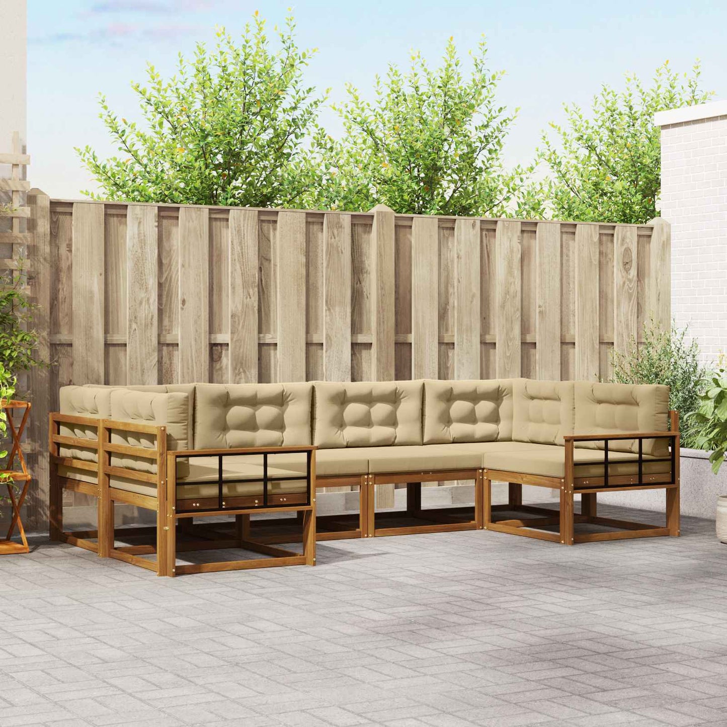 Outdoor-Sofagarnitur mit Kissen 6 pcs Natur und Beige